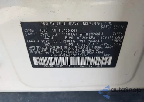 2015 Subaru Outback 2.5I Limited from USA, damaged, VIN 4S4BSALC0F3205240